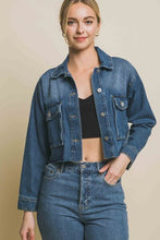 Load image into Gallery viewer, Raw Hem Button Up Cropped Denim Jacket