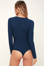 Load image into Gallery viewer, Lace Trim Ribbed Long Sleeve Bodysuit