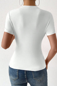 Diamond Sparkle Cutout Short Sleeve Round Neck T-Shirt