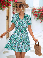 Load image into Gallery viewer, Floral Tie Neck Puff Sleeve Tiered Dress