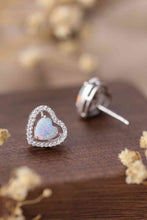 Load image into Gallery viewer, 925 Sterling Silver Opal Heart Stud Earrings