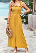 Load image into Gallery viewer, Frill Trim Tie Shoulder Wide Leg Jumpsuit with Pockets