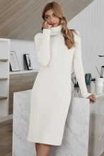 Load image into Gallery viewer, Ribbed Turtle Neck Long Sleeve Sweater Dress