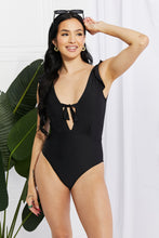 Load image into Gallery viewer, Swim Seashell Ruffle Sleeve One-Piece in Black