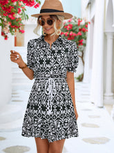 Load image into Gallery viewer, Printed Tie Waist Collared Flounce Sleeve Dress