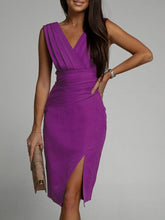 Load image into Gallery viewer, Amanda Slit Ruched Surplice Tank Dress