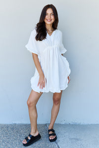 Out Of Time  Ruffle Hem Dress with Drawstring Waistband in White