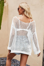 Load image into Gallery viewer, Openwork Round Neck Long Sleeve Cover Up
