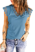 Load image into Gallery viewer, Lace Trim V-Neck Capped Sleeve Top