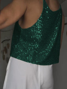 Party Time Sequin Deep V Tank