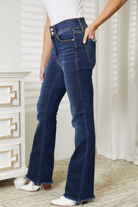 High Waist Vintage Frayed Hem Bootcut Jeans Judy Blue