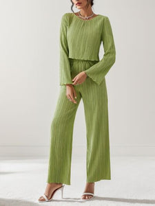 Hallie Round Neck Long Sleeve Top and Pants Set