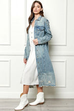 Load image into Gallery viewer, Veveret Full Size Distressed Raw Hem Pearl Detail Button Up Jacket