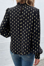 Load image into Gallery viewer, Geometric Print Frill Neck Lantern Sleeve Blouse