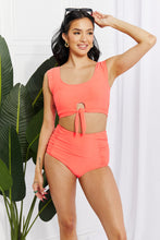 Load image into Gallery viewer, Swim Sanibel Crop Swim Top and Ruched Bottoms Set in Coral