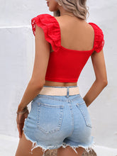 Load image into Gallery viewer, Square Neck Cap Sleeve Cropped Top