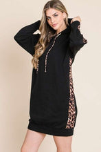 Load image into Gallery viewer, Drawstring Leopard Long Sleeve Hooded Dress