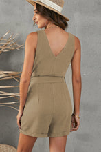 Load image into Gallery viewer, Tie-Waist Buttoned Plunge Sleeveless Romper