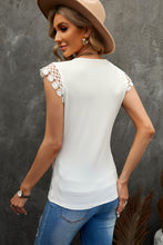 Load image into Gallery viewer, Lace Trim V-Neck Capped Sleeve Top