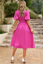 Load image into Gallery viewer, Puff Sleeve Smocked Waist Midi Dress