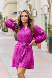 Hello Darling Half Sleeve Belted Mini Dress in Magenta